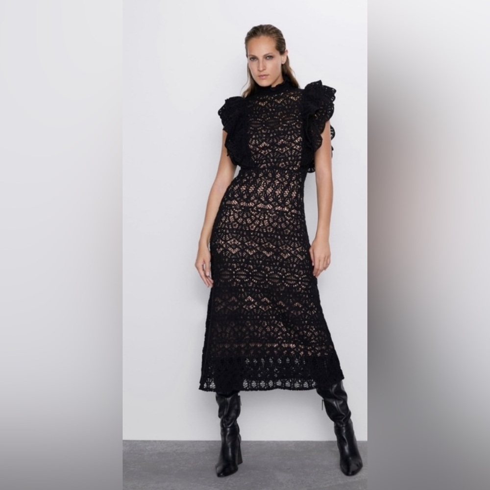 Zara black crochet dress